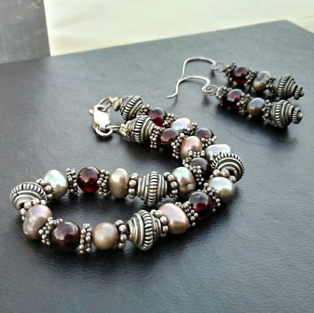 💯925 SS Genuine Pearl & Amethyst Set💯